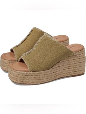 NEW Lucky Brand Womens Braided Wedge Sandal Size 9.5 Green Fennel Twill 4" Heel